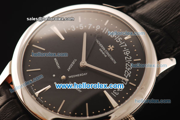 Vacheron Constantin Automatic Movement White Case with Black Dial and Leather Strap - Click Image to Close